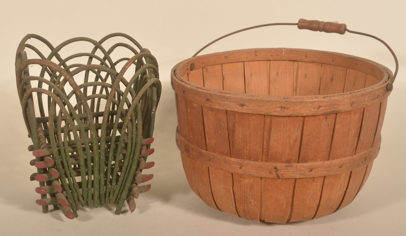Bail-Handled Wood Apple Basket & Twig Stand (1 of 5)