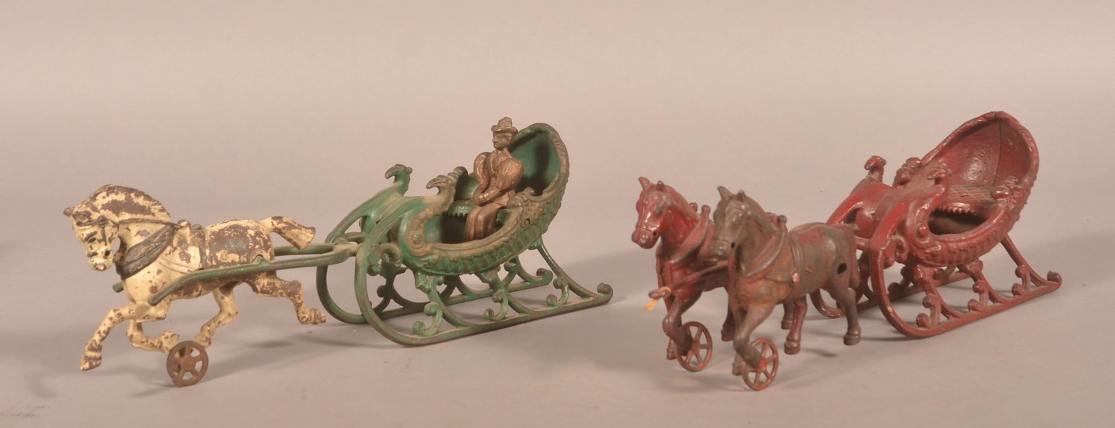 2 Cast Iron Hubley Horse-Drawn Sleighs (1 of 7)