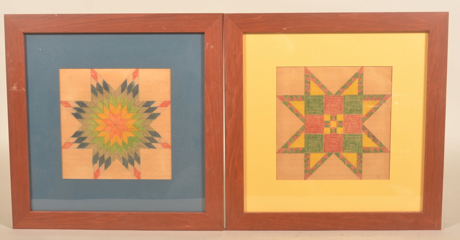 1920s Folk Art Crayon on Paper Quilt Drawings (1 of 4)