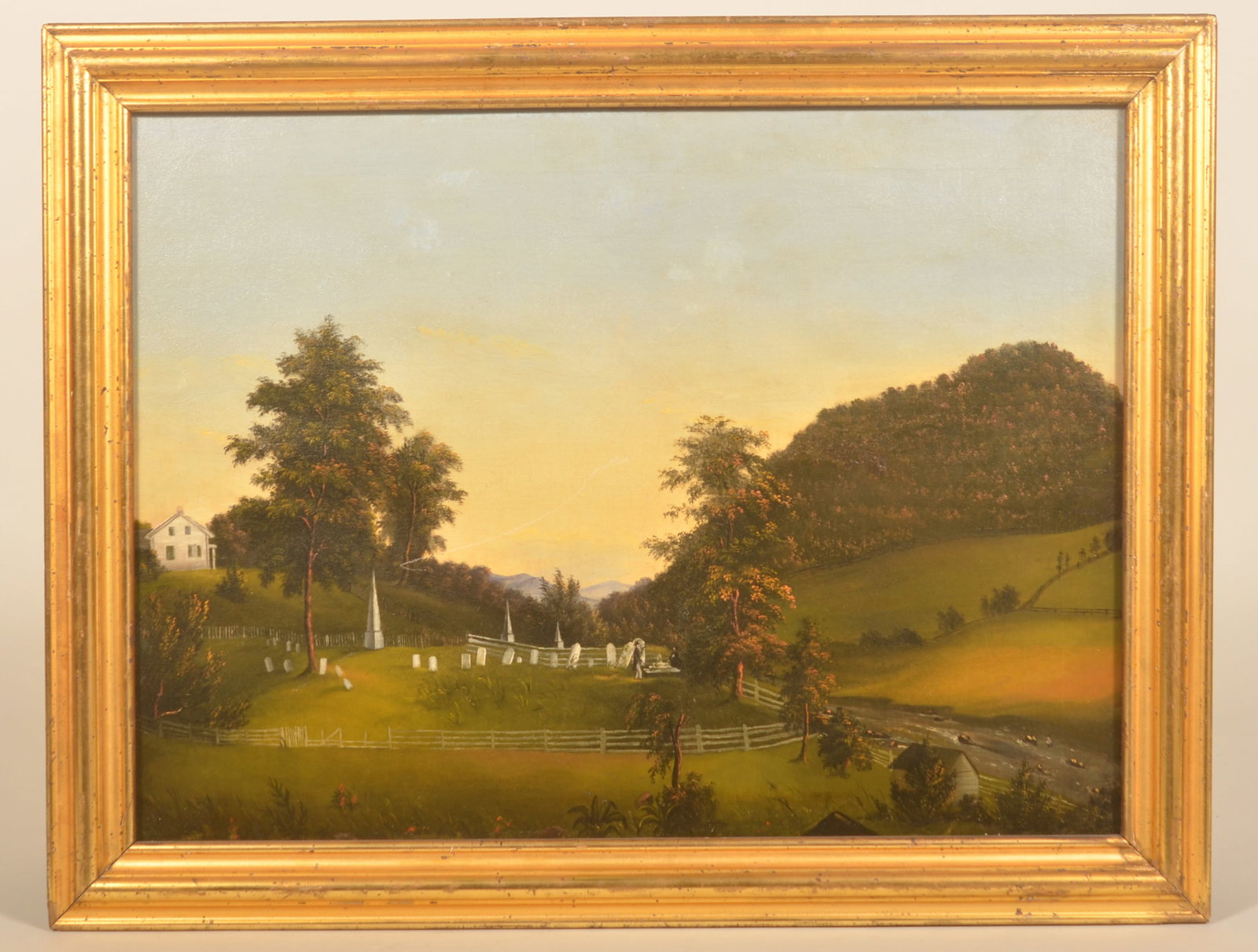 19thc Oil on Canvas Pennsylvania Graveyard Scene (1 of 8)