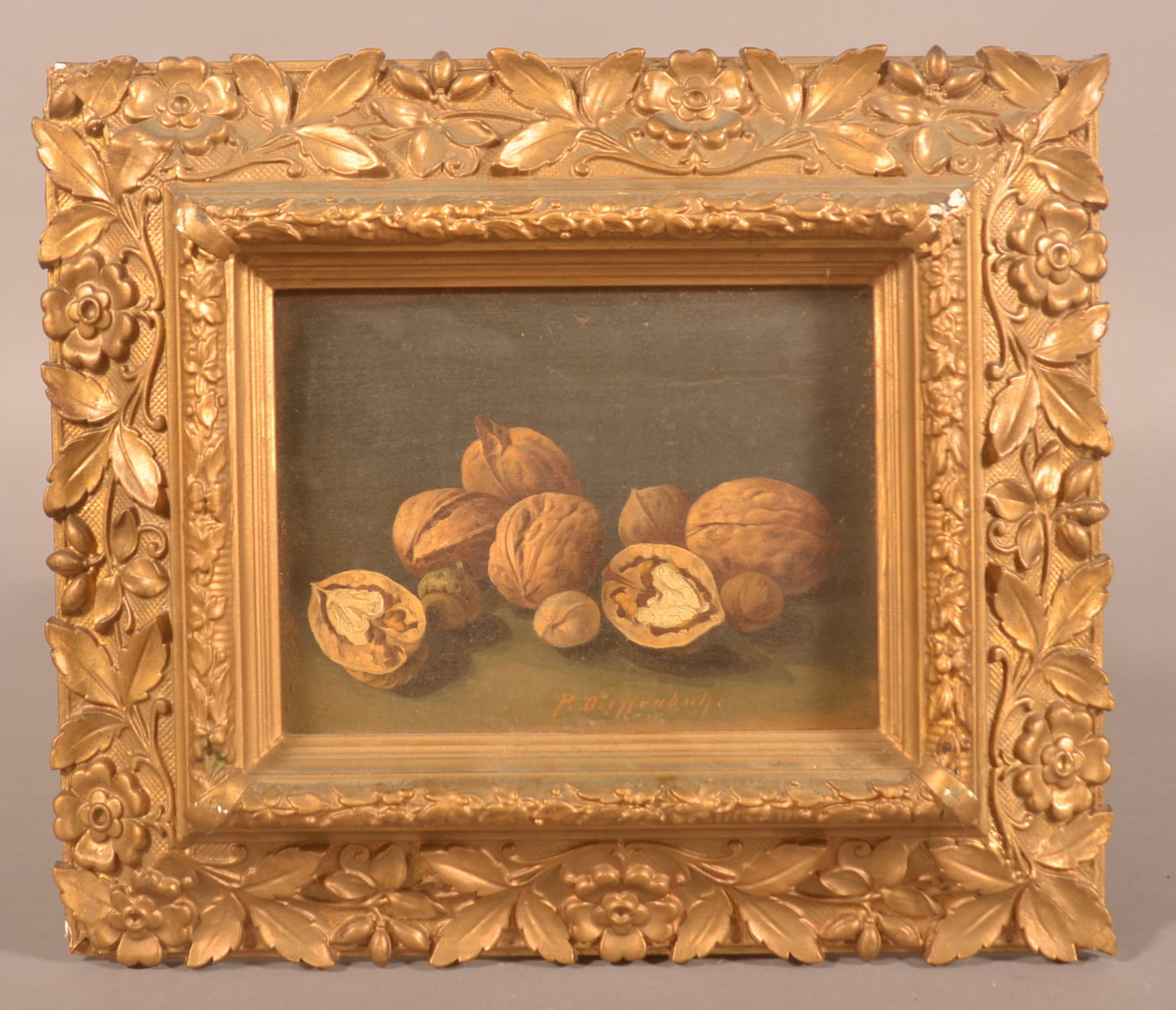 19th C. P. Dieffenbach Oil on Board "Walnuts" (1 of 4)