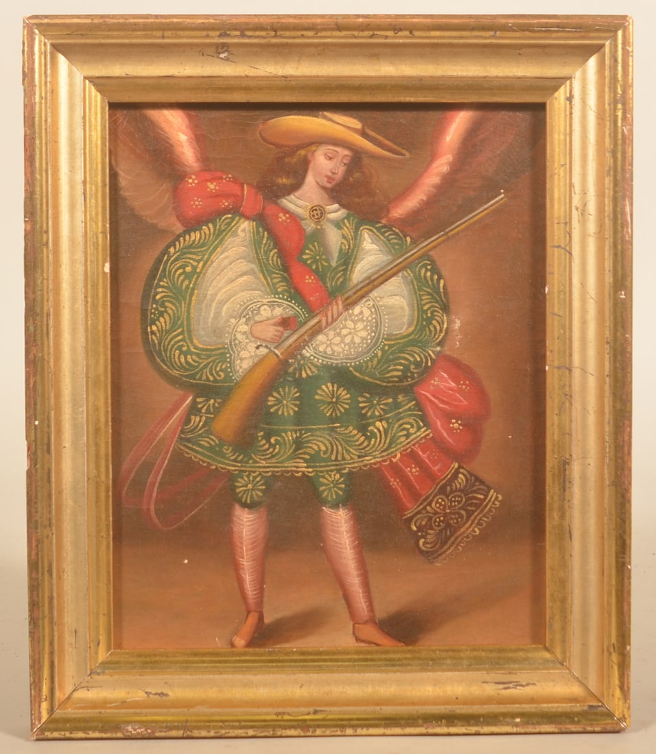 19th C. Peruvian Angel Arcabucero Oil on Canvas (1 of 4)