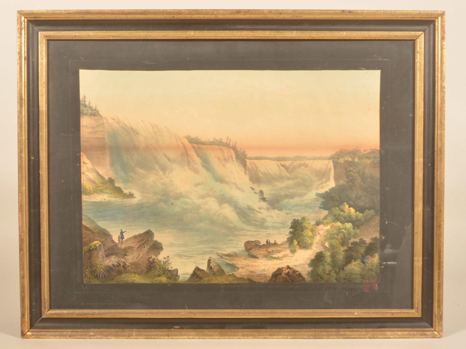 Jacoby & Zeller 19th C. Print Niagara Falls: Beautiful print in period frame. 23 3/4"H x 30 1/2"W