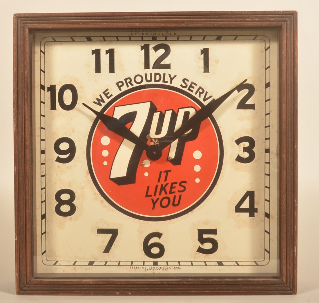 7Up Selecto Clock Wood Case Advertising Clock (1 of 5)