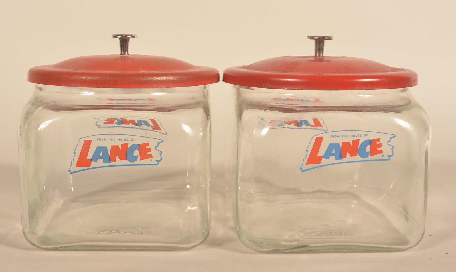 Pair Square Shouldered Small Lance Cracker Jars - 2