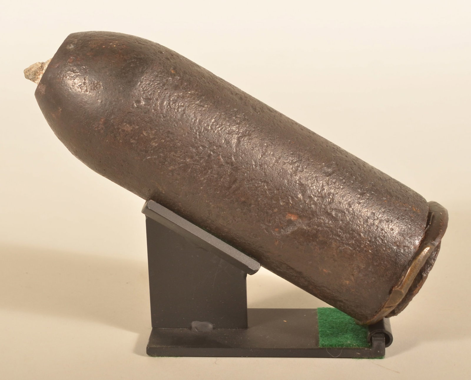 Civil War US 10 Lb. Parrott Type III Projectile: Dug artillery round from Kennesaw Mountain Battlefield. Brass sabot shows distortion from being fired, but still in place. Fuse still in place as well. Purchased from Pack Horse Ford Relics. Comes wit