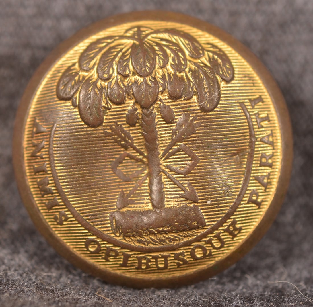 Civil War Dug South Carolina Coat Button: Very nice dug example retaining some gold gilt. State seal and motto on the front. Reverse marked "H.S. Smith & Co New York". Provenance: The collection of Craig and Cynthia Wertz. 22.7 mm