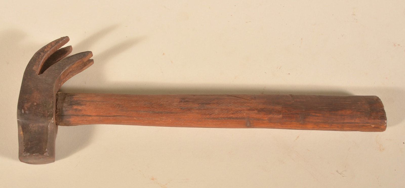 Unmarked Antique Double Claw Hammer: Interesting double claw hammer with scorch marks on the wood near the top....too close to the blacksmith's fire? 12 1/2"L
