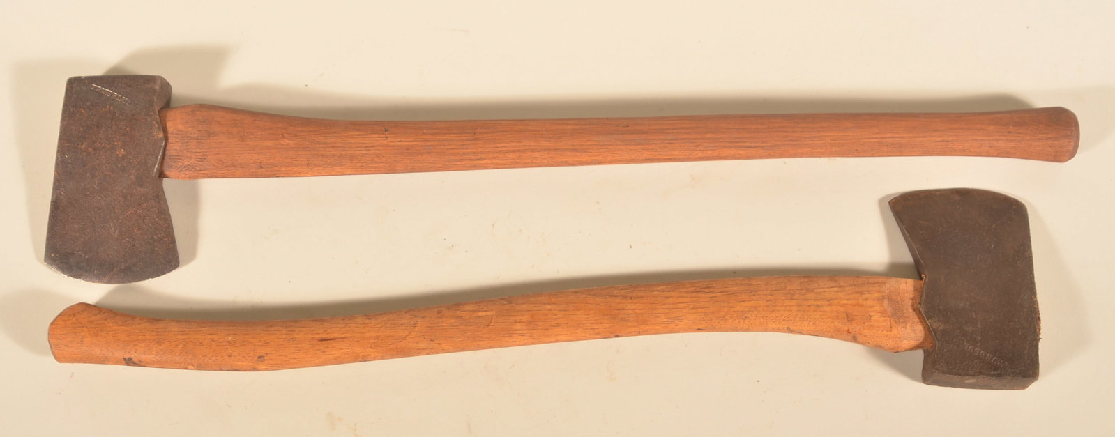 Pair of Signed "True Blue" Felling Axes: Nice pair in as-found condition. 29"L