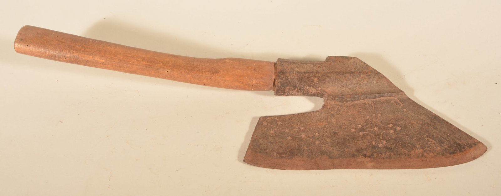 Highly-Decorated Goosewing Axe: Beautiful star and line design with touchmarks. Most likely 19th Continental. 26"L