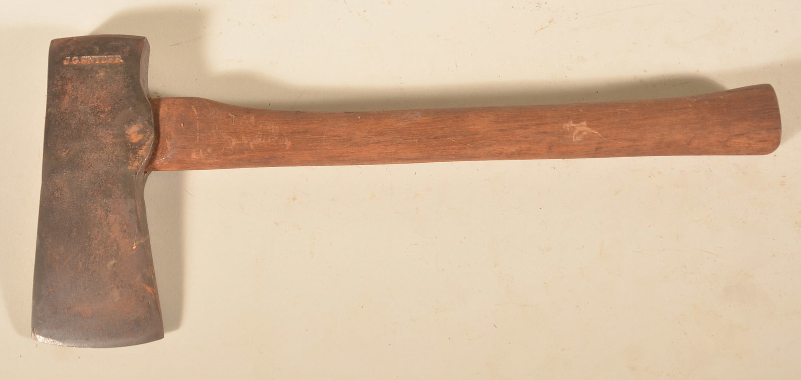 Signed J.G. Snyder Berks/Lancaster County Hatchet: Very clean axe head with clear blacksmith stamp. 15 1/4"L