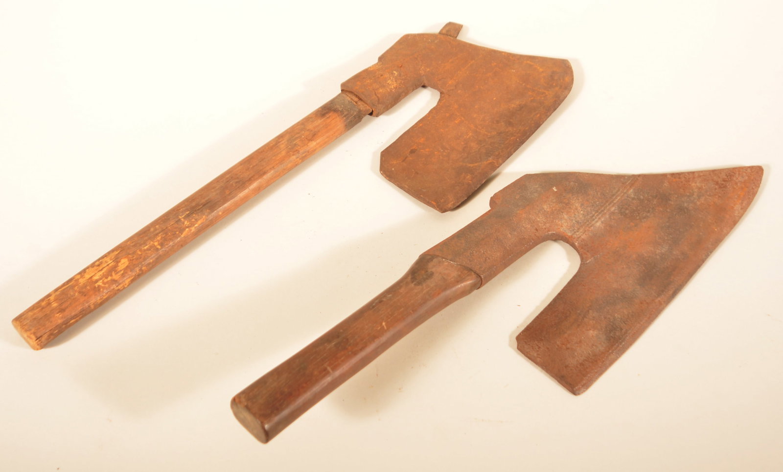 Two Unsigned 19th C. Pennsylvania Goosewing Axes: Both with very nice form, age and wear. Longest, 25"
