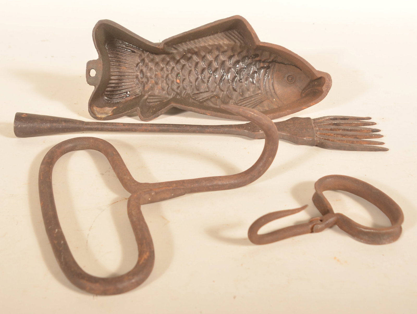 Wrought Iron Fish Gig, Hay Hooks & Fish Mold (1 of 5)