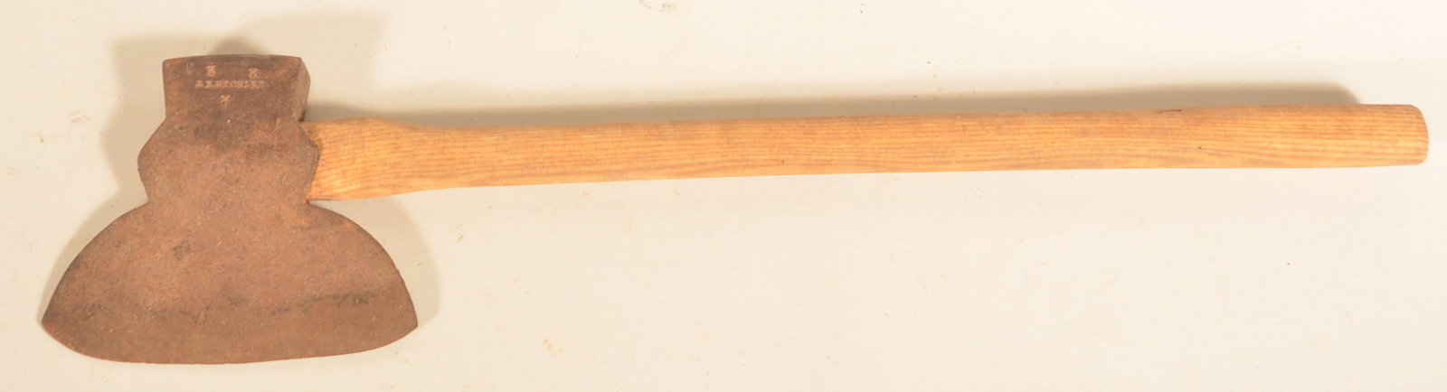 Signed J.B. Stohler Pennsylvania Broad Axe: Stamped "J.B.Stohler" with a star and the numerals "2 2". Blacksmith in the Schaefferstown, Pa. area in the late 19th century. 35"L