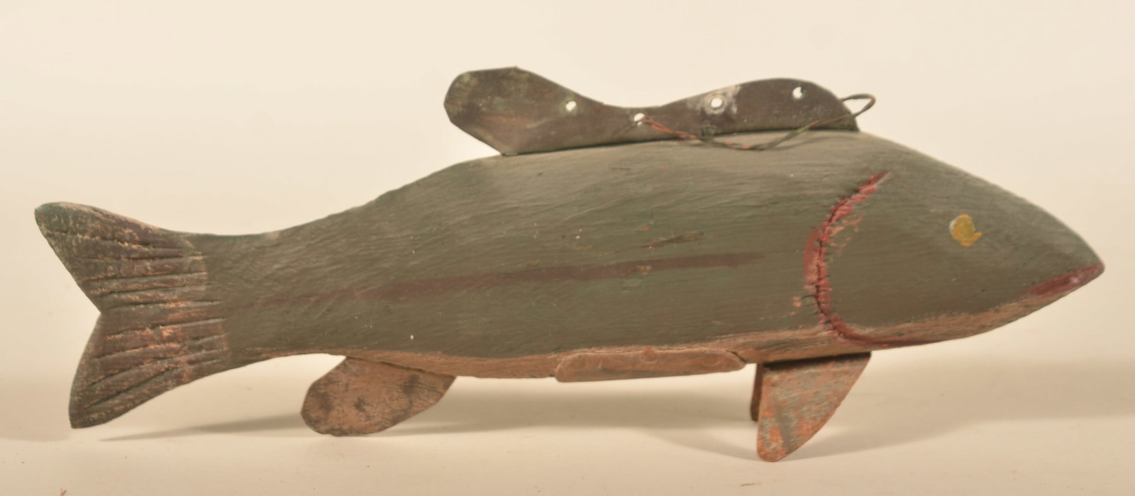 Large 15" Carved Wood & Tin Painted Fish Decoy (1 of 3)