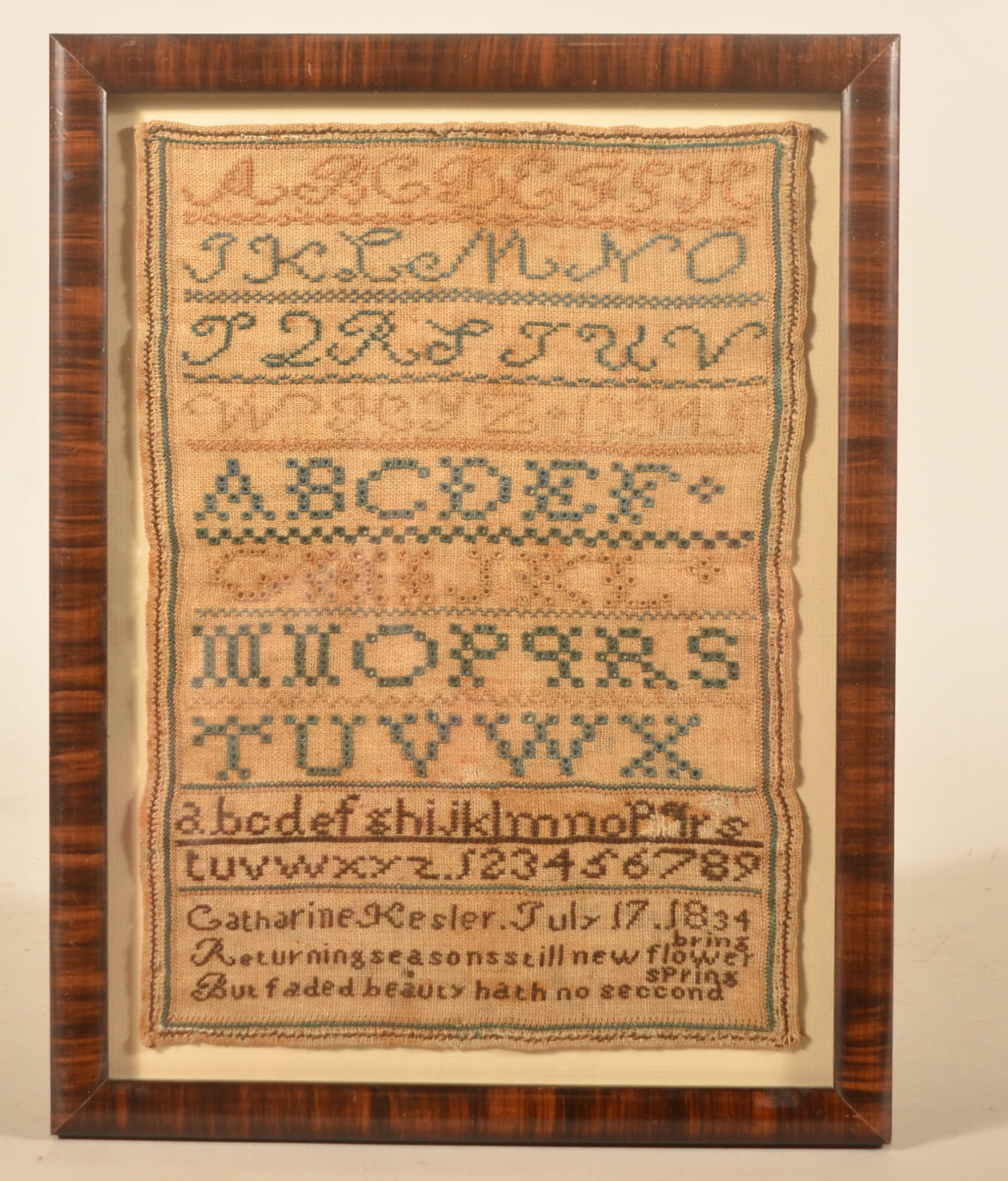 Antique Catharine Kesler 1834 Needlework Sampler (1 of 4)