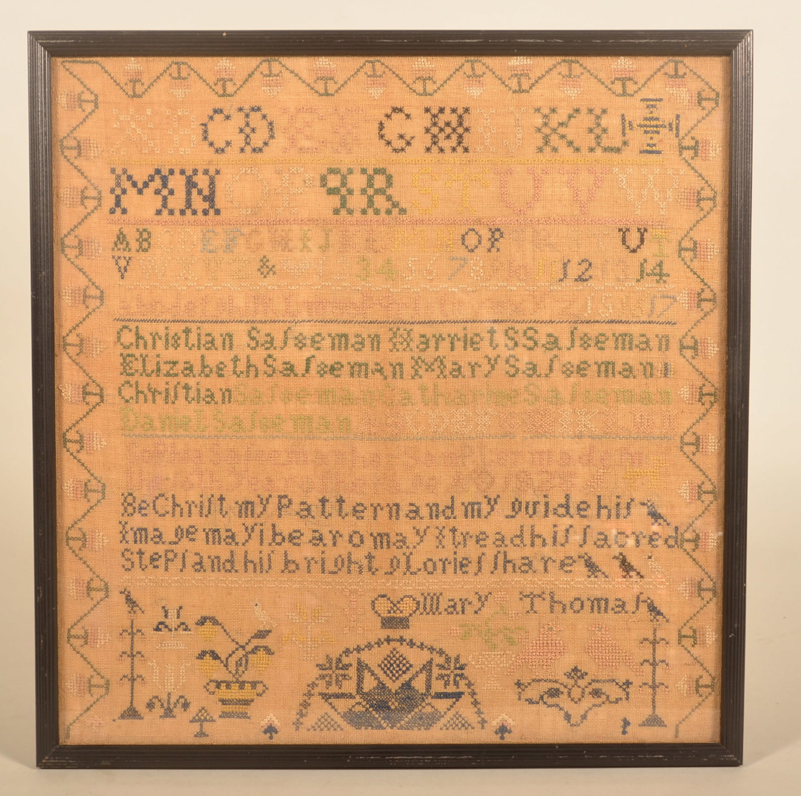Sasseman Family Silk on Linen PA 1828 Sampler (1 of 5)