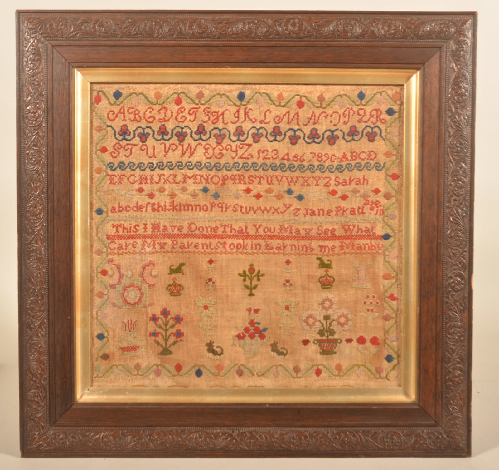 Antique Signed Jane Pratt 19th C. Sampler (1 of 6)