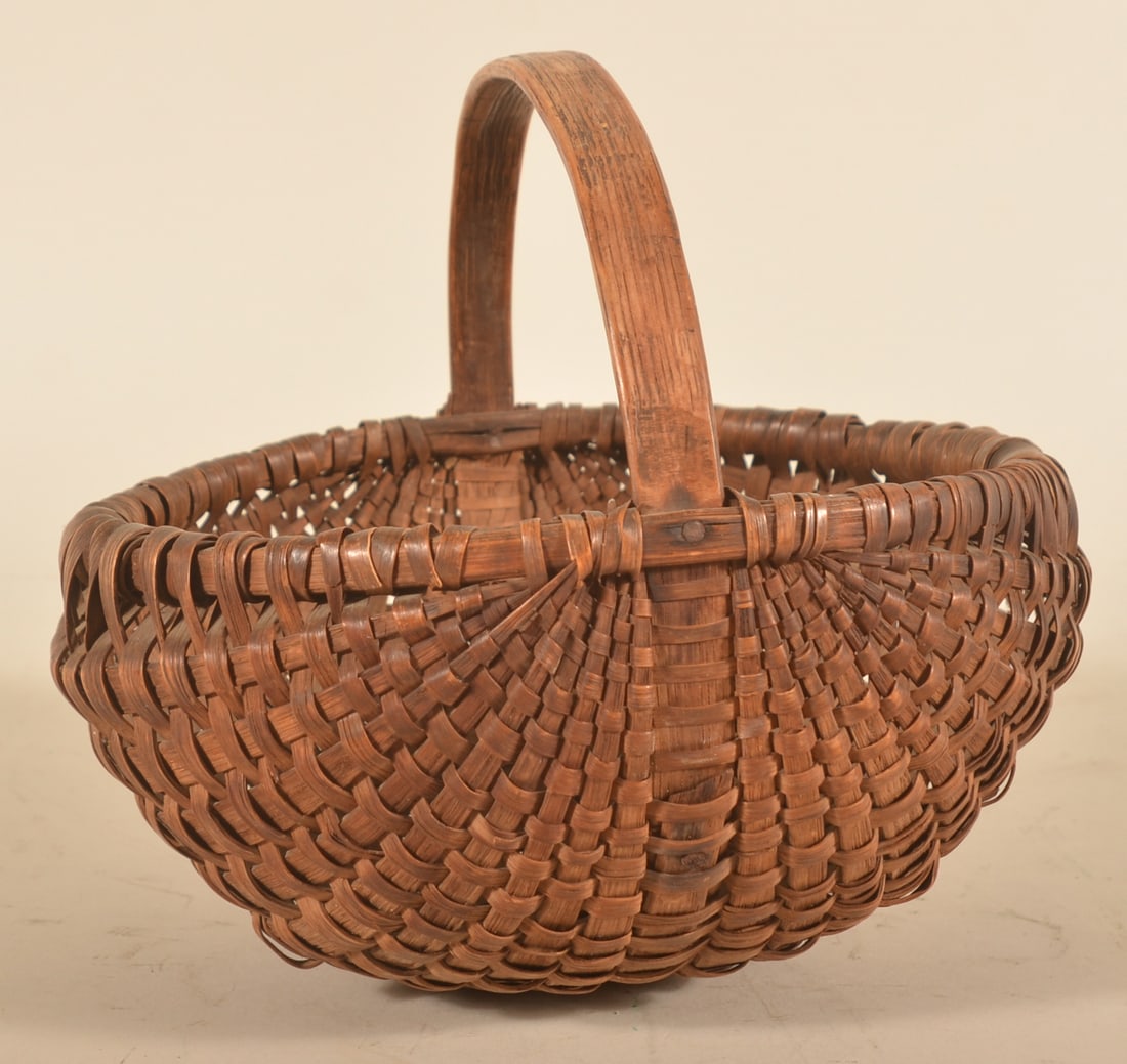 Pennsylvania Splint Oak Basket w/ Carved Handle (1 of 5)