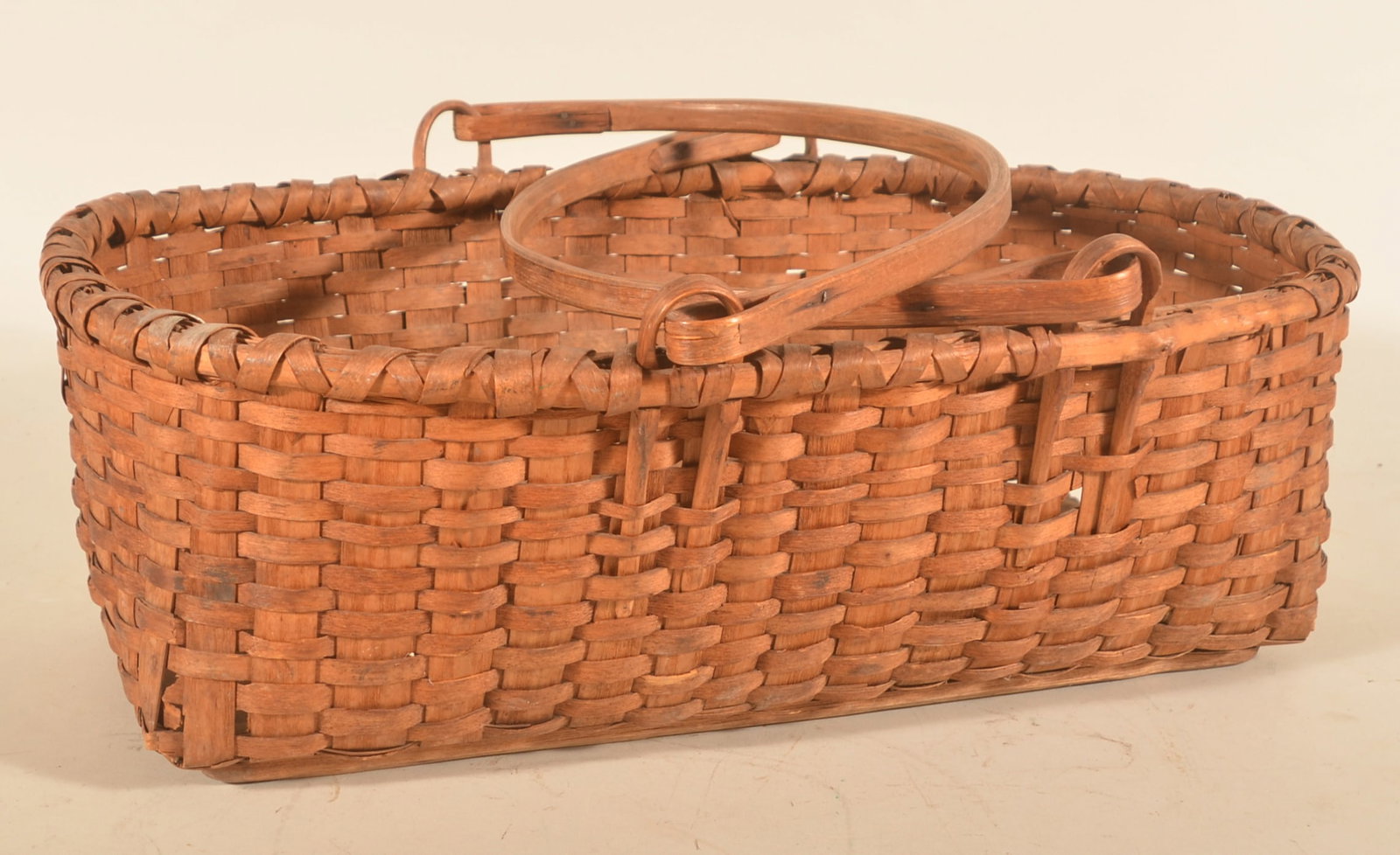 Unusual Double Swing Handle Carved Oak Basket (1 of 6)