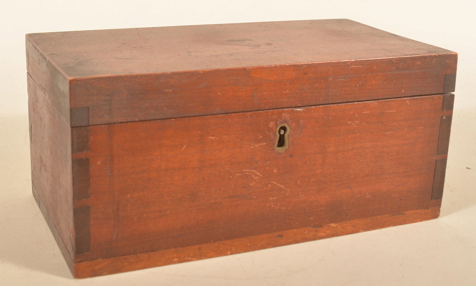 Small Dovetailed Walnut Document Box: Pennsylvania, mid-19th century, dovetailed document box with brass lock and key. 6"H x 13"W x 6 7/8"D
