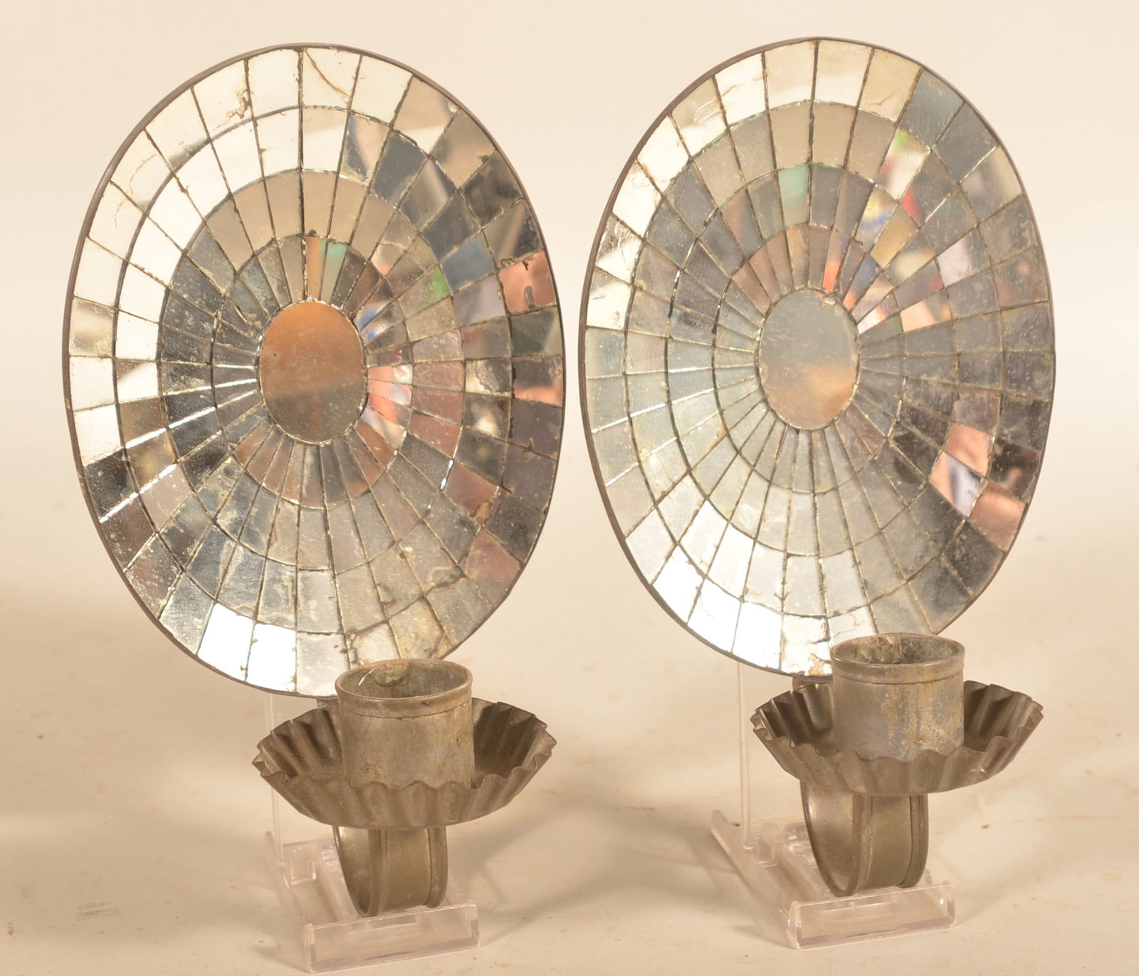 Pair of Mirrored-Back Tin Sconces (1 of 4)