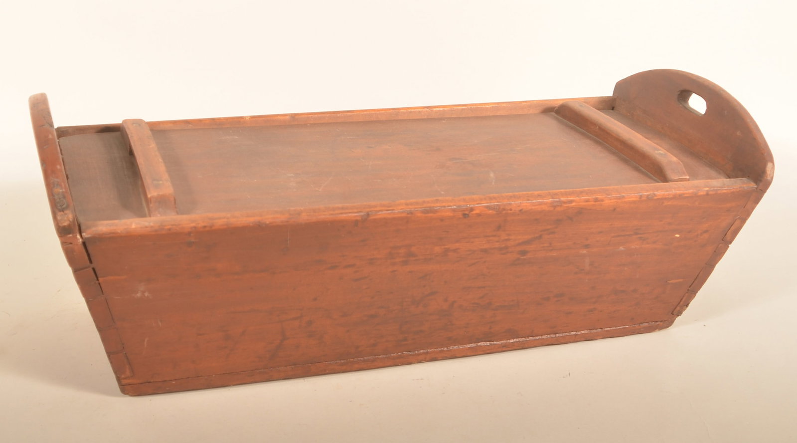 Pennsylvania Dovetailed Pine Dough Box: 1840s Pa. dough box, dovetailed and square nailed. 12"H x 33 1/2"W x 14"D