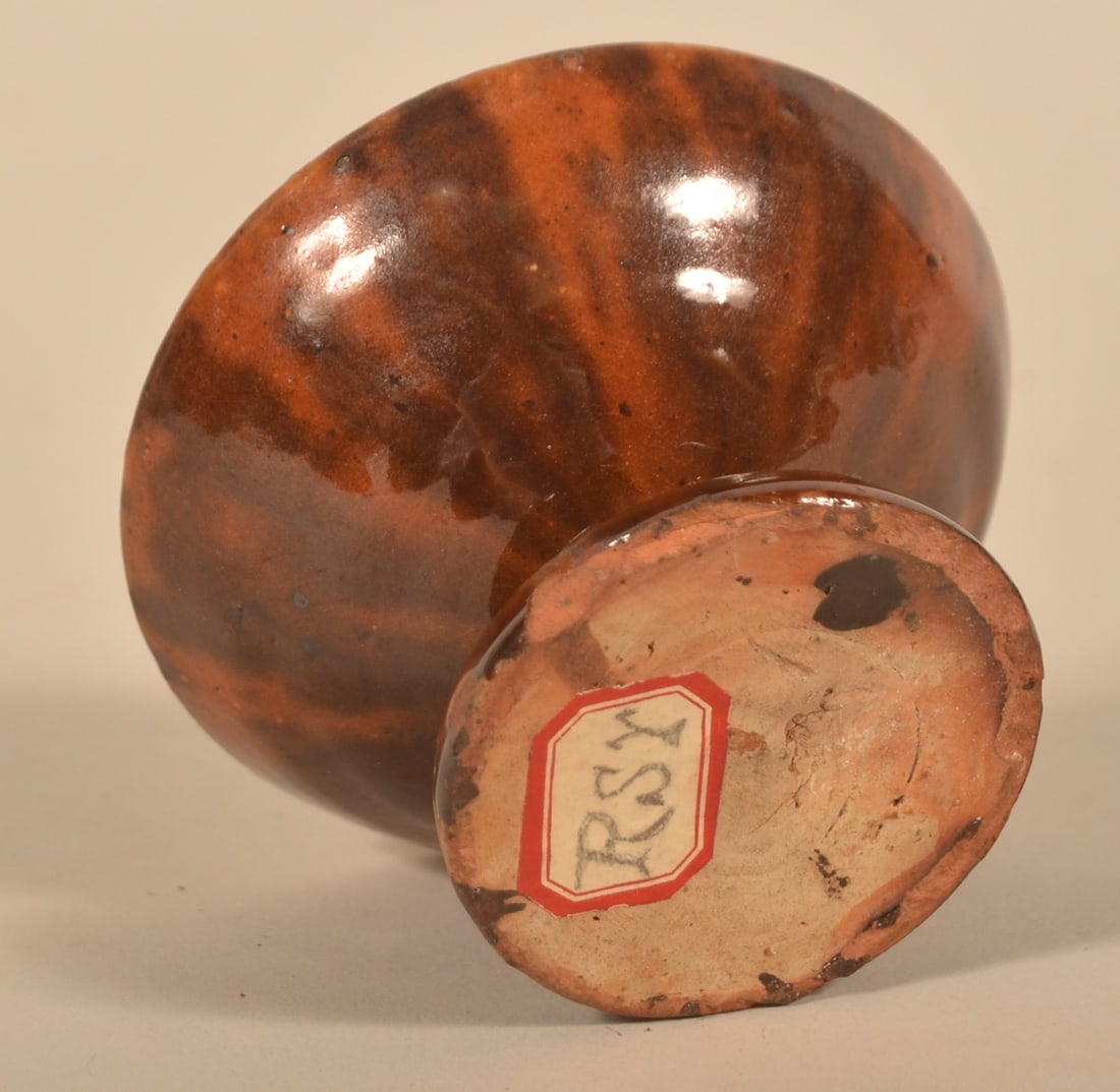 Small Redware Pedestal-Base Salt - 3