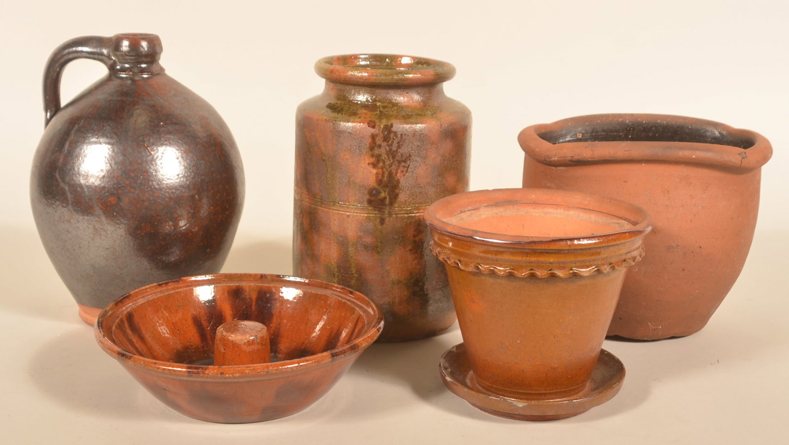 Collection of Pennsylvania Redware Incl. Flowerpot (1 of 5)