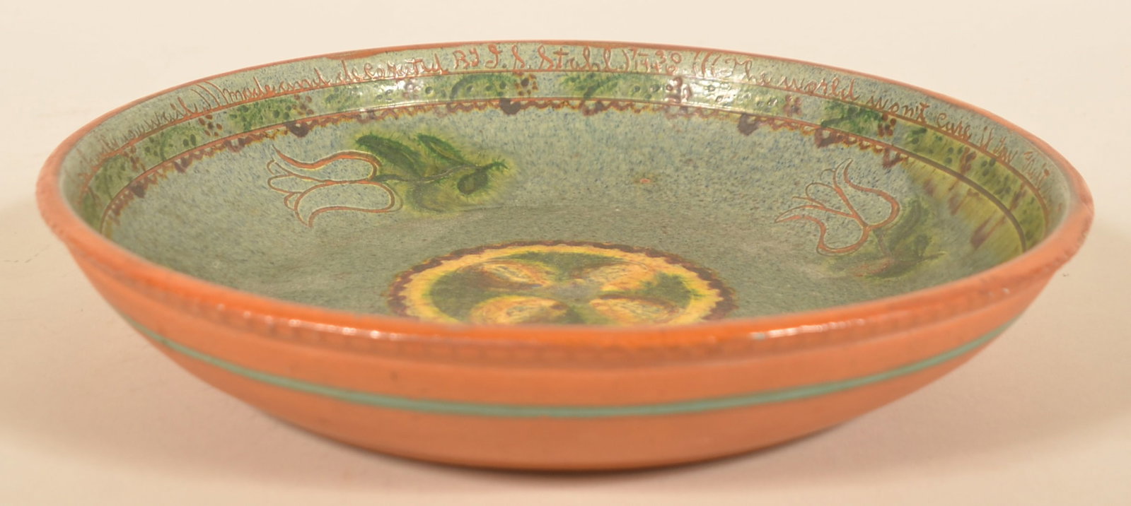 Signed & Dated Stahl Decorated Redware Plate - 2