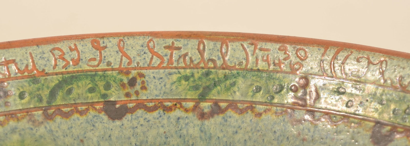 Signed & Dated Stahl Decorated Redware Plate - 3