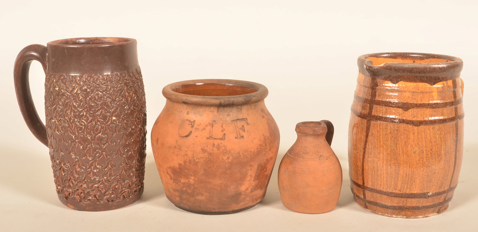 Unglazed Redware "CLF" Beanpot & Other Pieces (1 of 3)