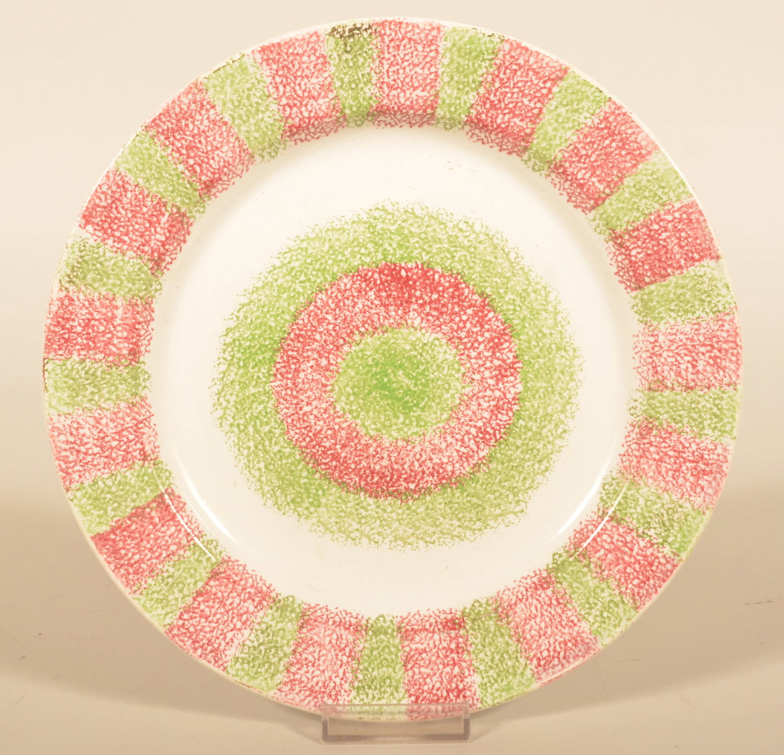 19th C. English Bulls-Eye Spatterware Plate: 19th-century plate in very good condition with bright attractive colors. 9 1/2" diam.