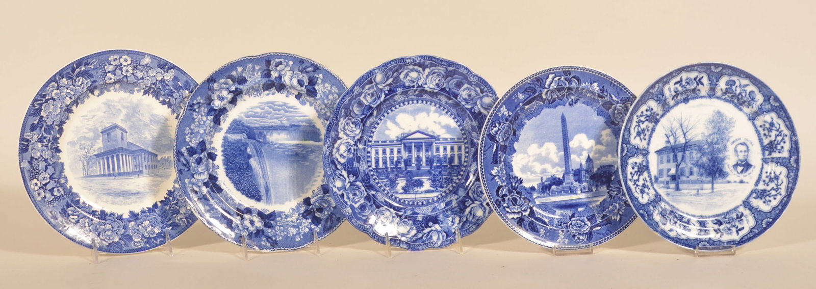 Group Blue & White Transferware Historic Plates (1 of 2)