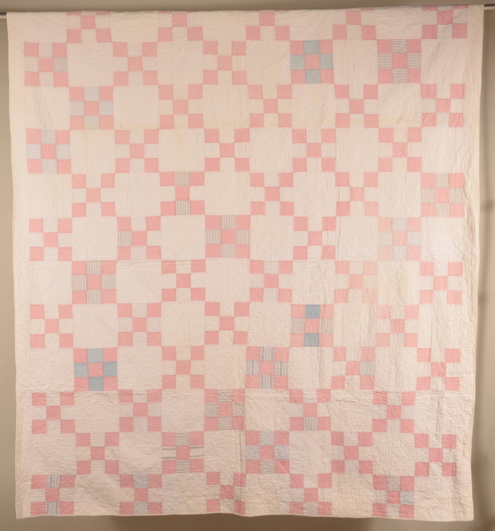 Vintage 9-Patch Hand-Stitched Quilt: Nice example of the 9-patch quilt from the 1930s-1940s. 74" x 82"