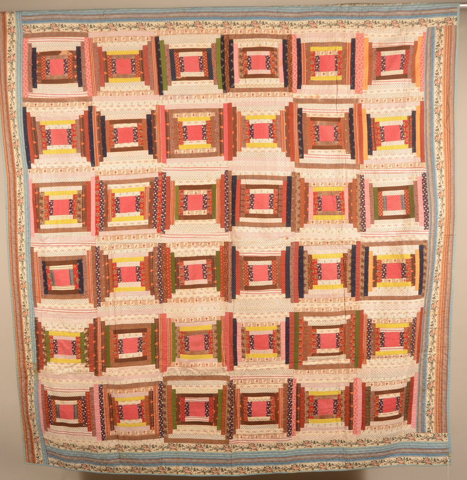 Sharp Antique Courthouse Steps Hand-Stitched Quilt (1 of 7)