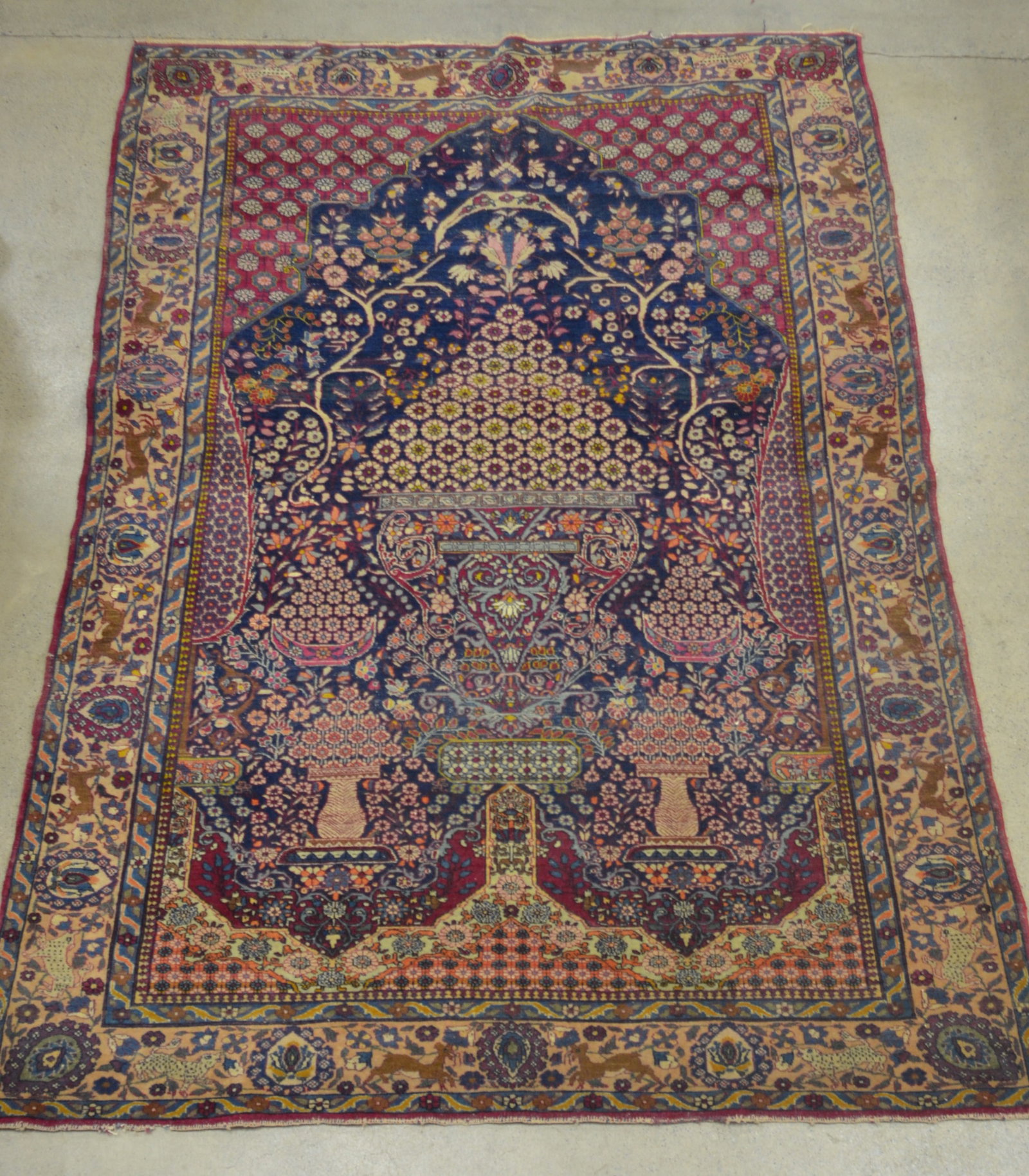 Antique Kashan Wool Hand-Knotted Throw Rug (1 of 6)