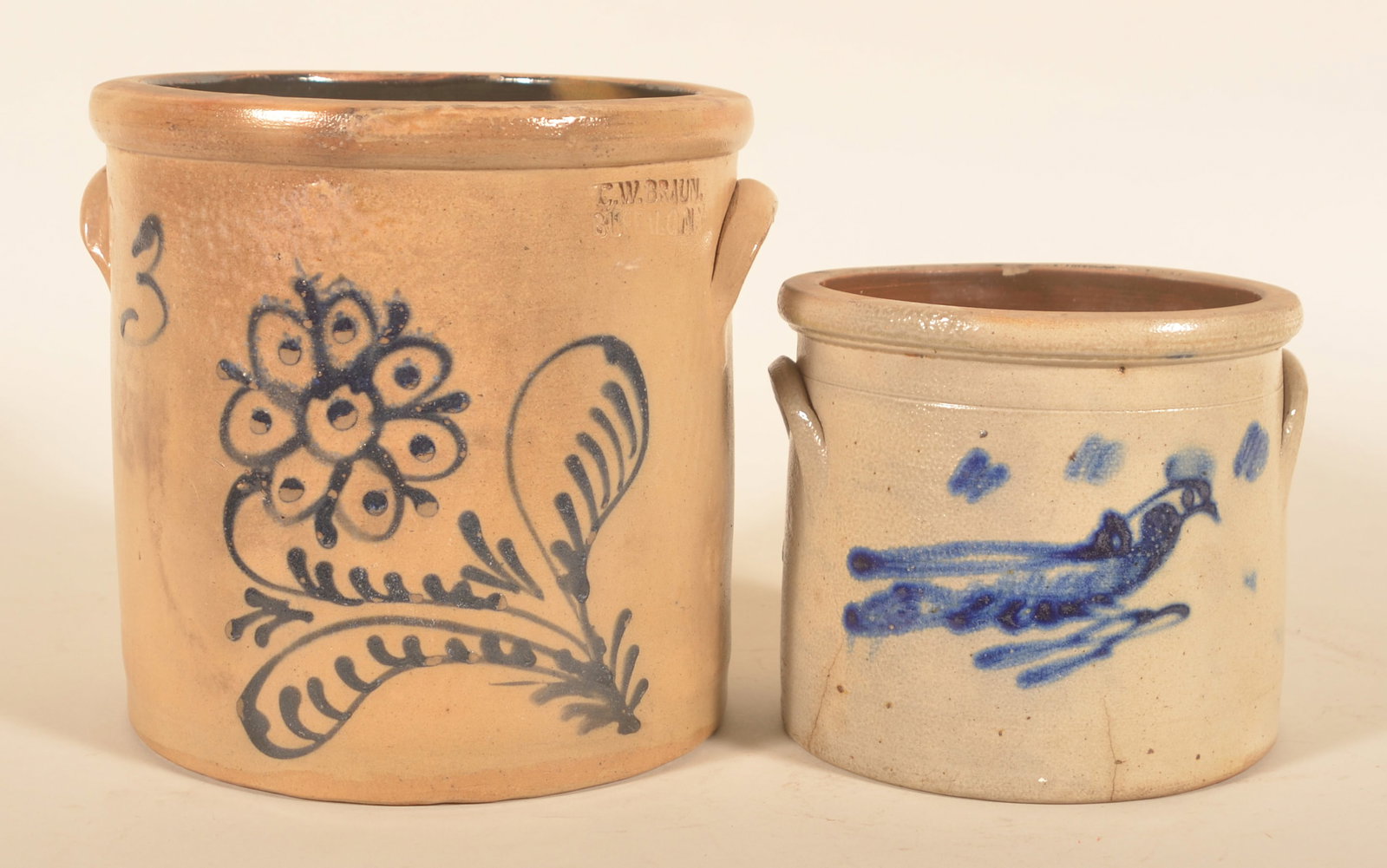 C.W. Braun Buffalo NY Crock & Small Bird Crock (1 of 5)