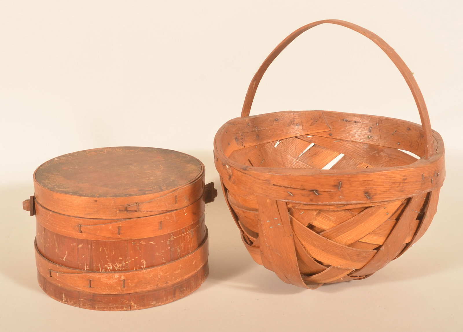Primitive Oak Apple Basket & Wood Firkin (1 of 3)