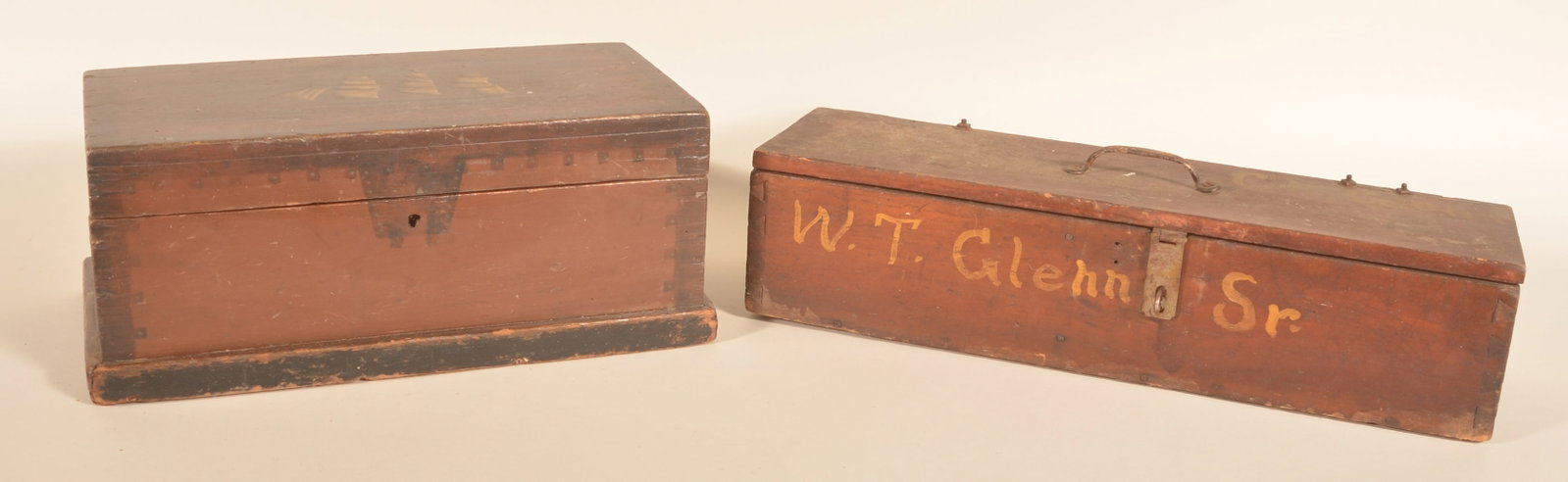 Two Folk Art Painted Boxes Incl Sailing Ship (1 of 5)