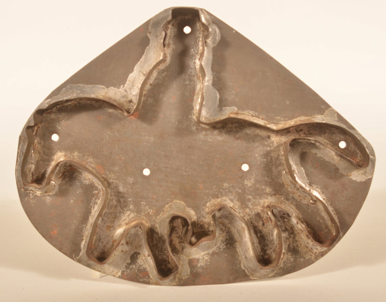 Large Antique Man on Horseback Tin Cookie Cutter: Folky early-20th-century man on horseback found in central Pennsylvania. 9"H x 9 1/4"W
