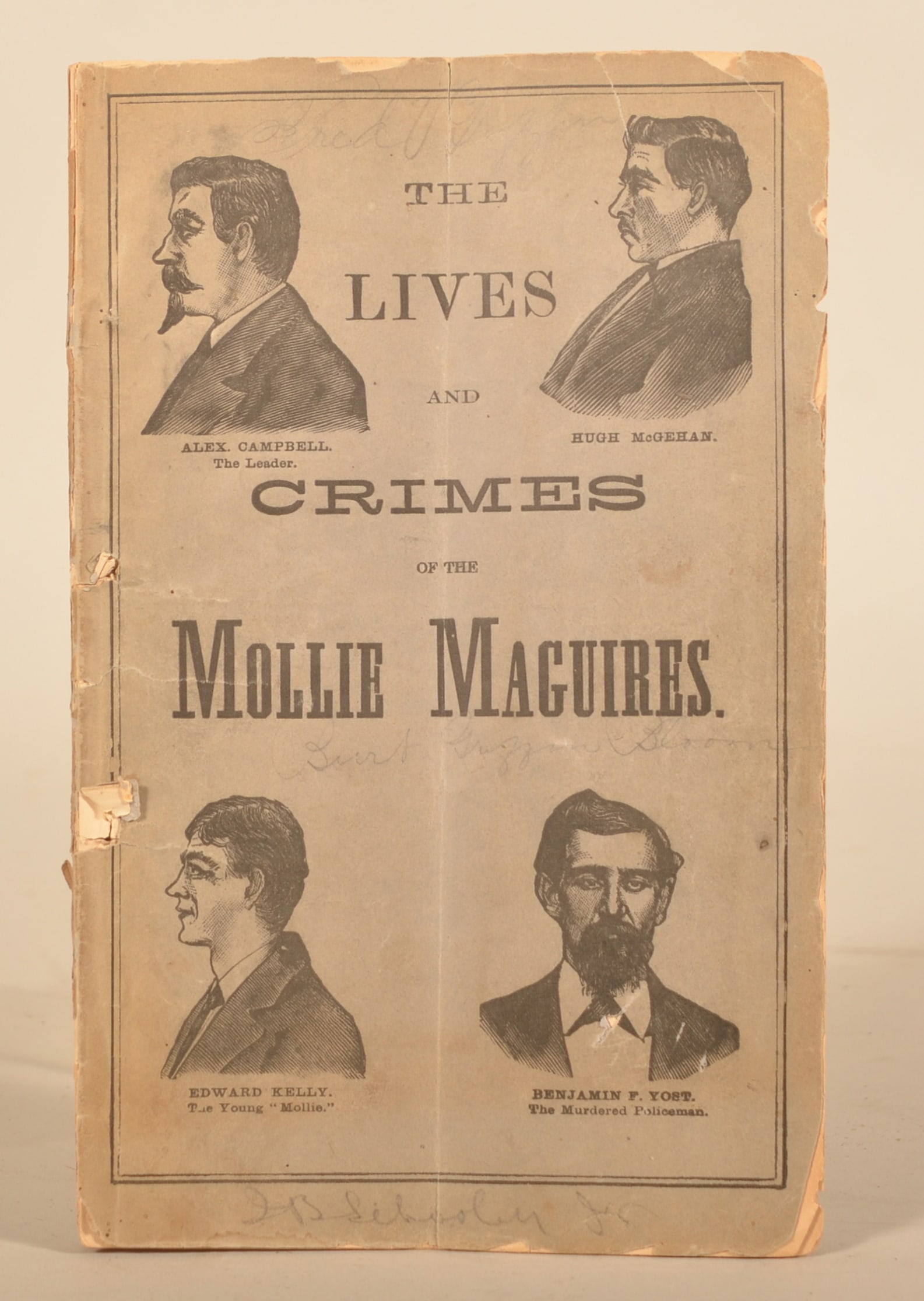 Rare "The Lives and Crimes of the Mollie Maguires": Very rare 1st edition booklet printed in Philadelphia by Barclay & Co., 1877. Woodcut engravings on both covers and inside as well. 88 pps. Subtitled "The Confessions and Execution with an account of