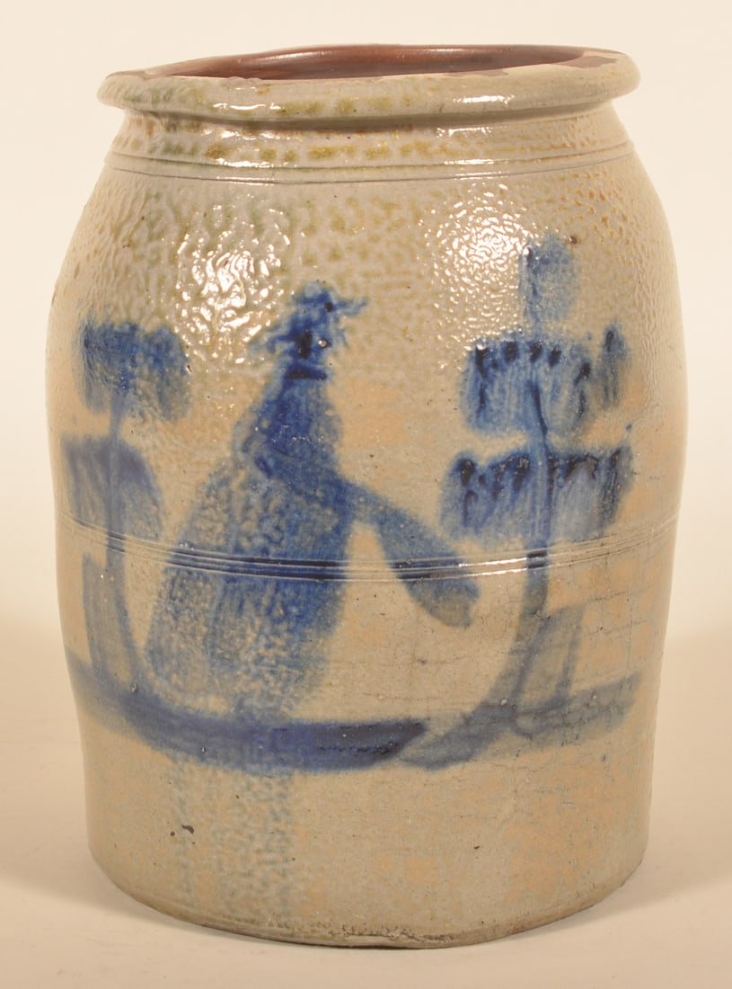 Morgantown, WV Freehand-Decorated People Crock: These rare jars were made in Uniontown, PA and by David Greenland Thompson in Morgantown, WV in the early 1860s. This 2-gallon jar is attributed to Thompson based on the style of the woman, the hat