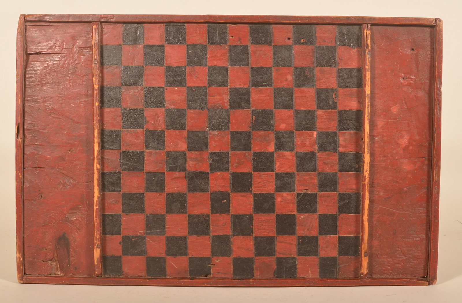 Antique Painted Checkerboard: Original red and black painted checkerboard. Backside had a painted checkerboard that has been painted over. 27 1/2"H x 17 1/4"W