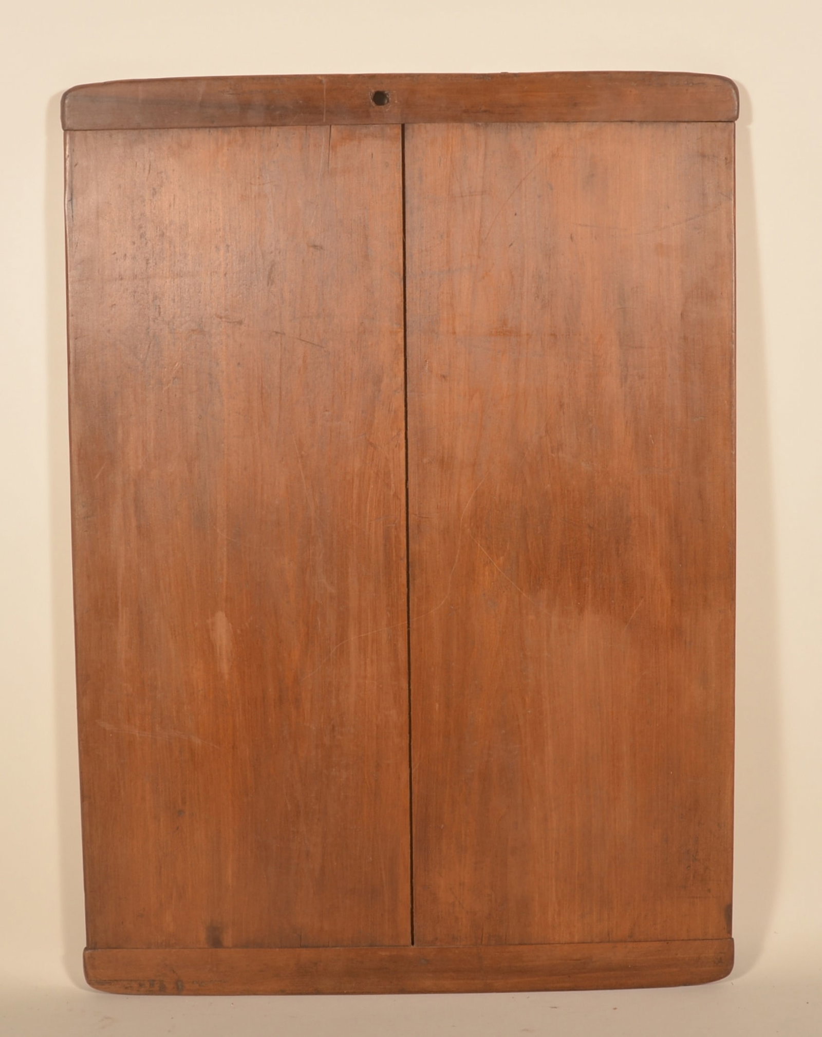 Large Antique Cutting Board: Generous size cutting board with breadboard ends and hanging hole. 36" x 26"