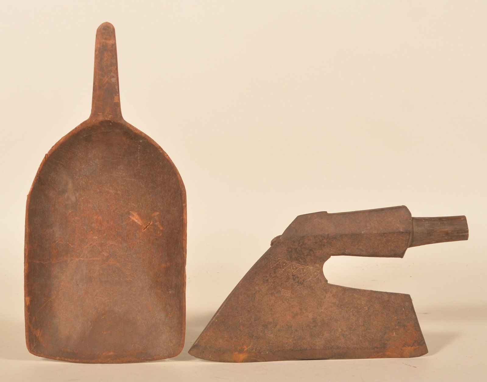 Signed Goosewing Axe & Carved Wood Grain Scoop (1 of 5)
