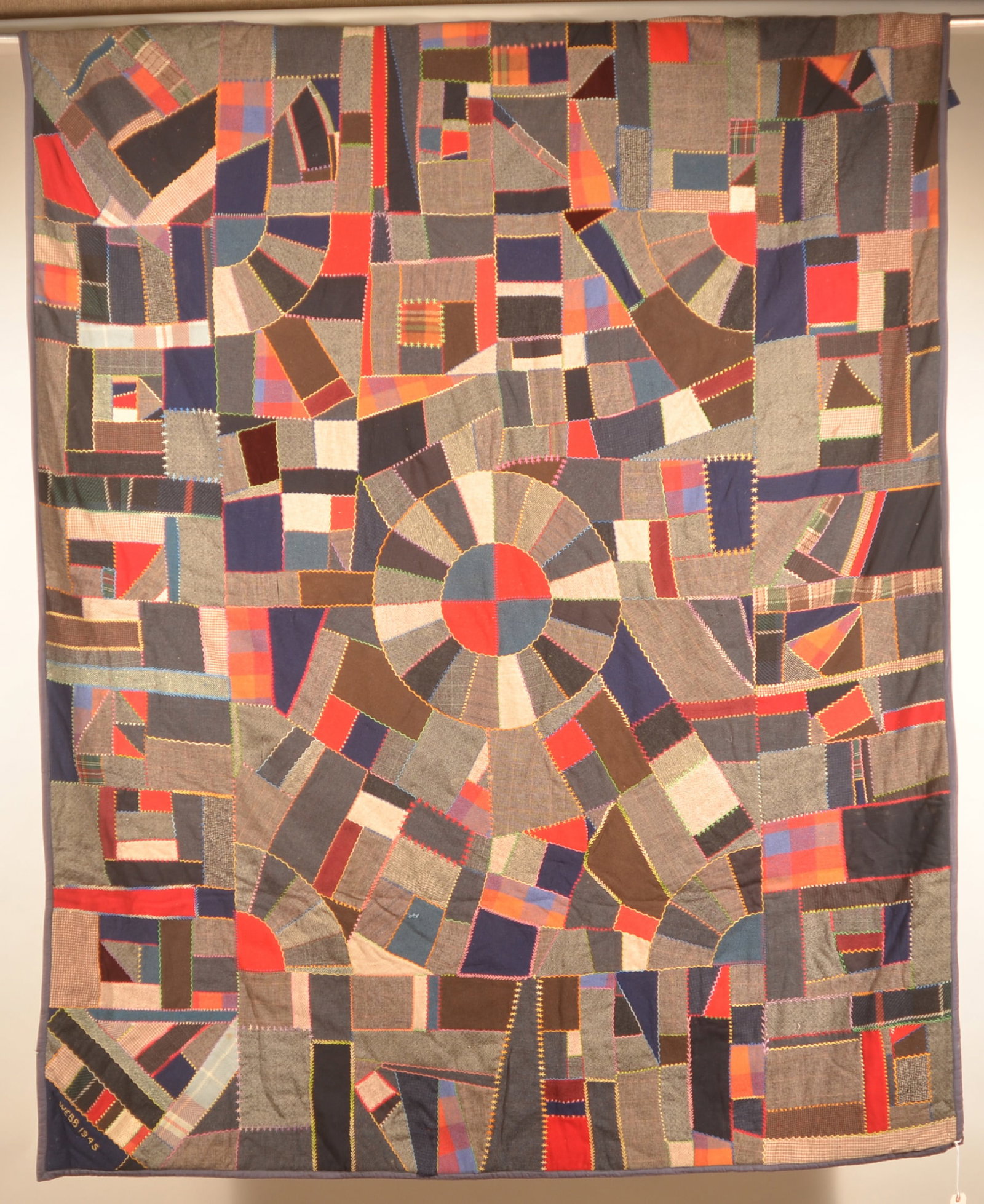 Signed & Dated Wool Crazy Quilt (1 of 4)