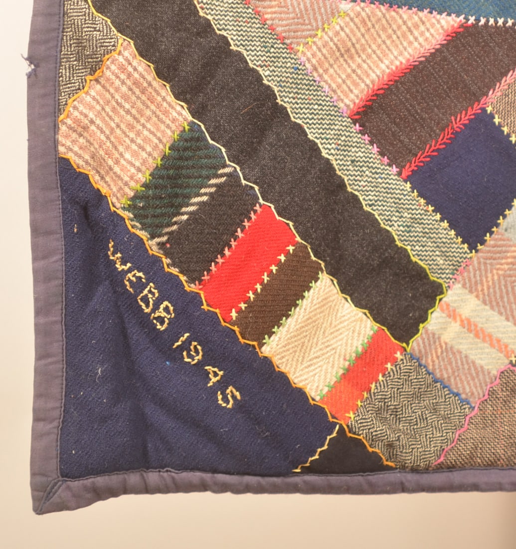 Signed & Dated Wool Crazy Quilt - 3