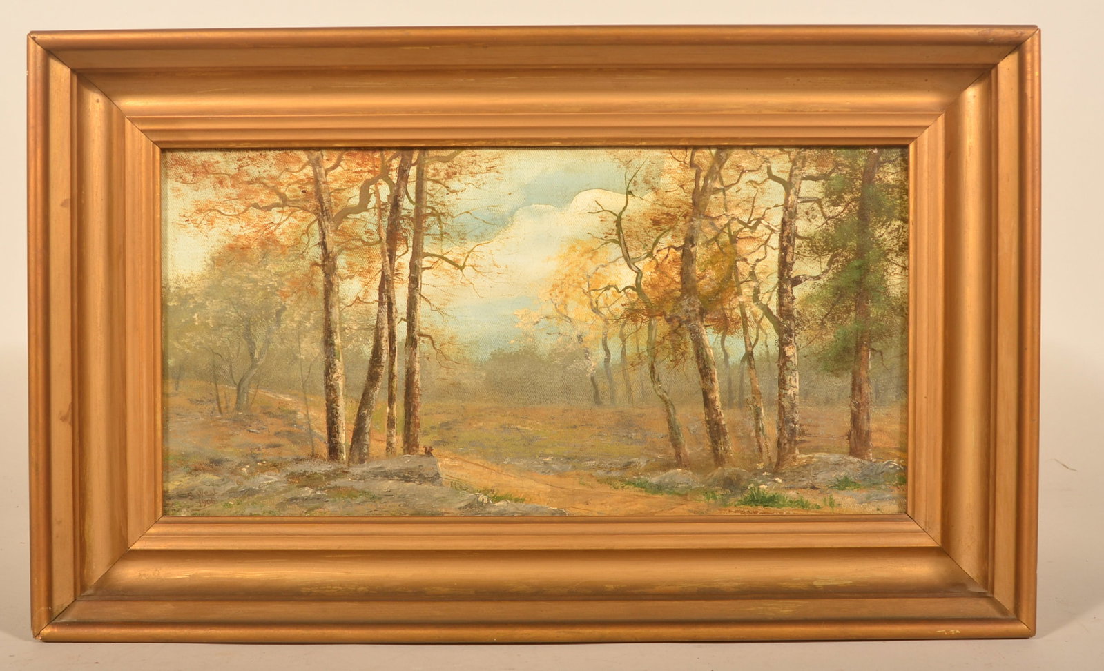 "S.West" 1906 Berks County, PA Landscape Painting: Oil on canvas depicting a Pennsylvania landscape with a squirrel in the foreground. According to the consignor, "S.West" was a pseudonym for a group of artists, including the Shearer family, working