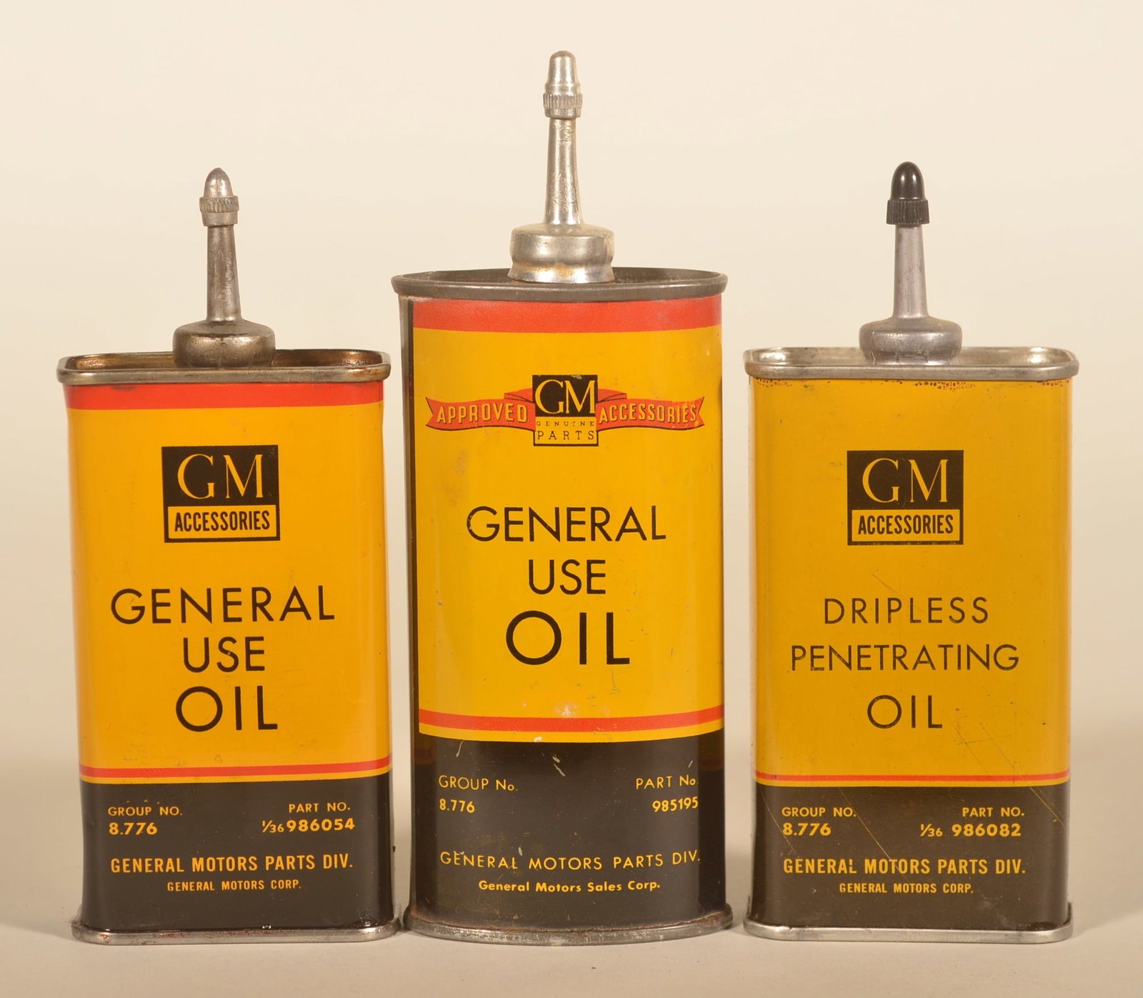 Three Great GM Accessories Lead Top Handy Oilers: Excellent color and gloss with these lead top oilers. Tallest, 6"H